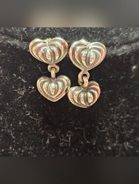 Lagos Caviar Sterling and 14k Double Heart Earrings